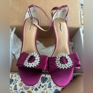 Express Purple Satin Sandals with Bow and Rhinestones